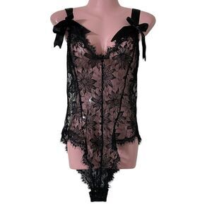 Vintage Victoria's Secret Womens Teddy Large Gold Label 1990s Black Lingerie
